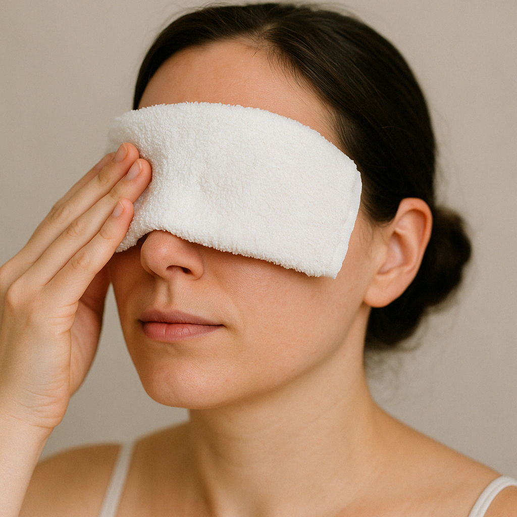 Warm compress application for blepharitis relief