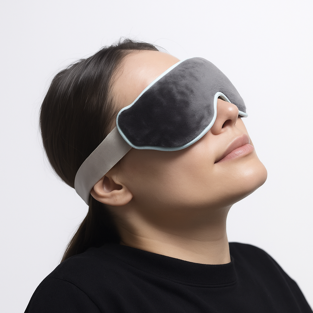 Warm compress eye mask in use for blepharitis treatment